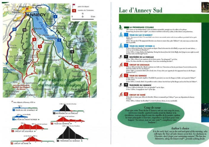 Carte des circuits vélo autour du Lac d'Annecy
